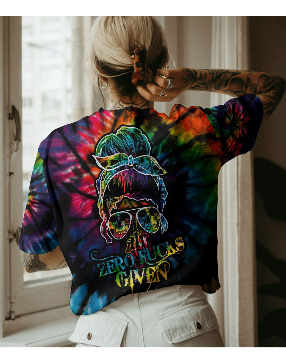 Zero FCKS Given Tie Dye Skull T Shirt