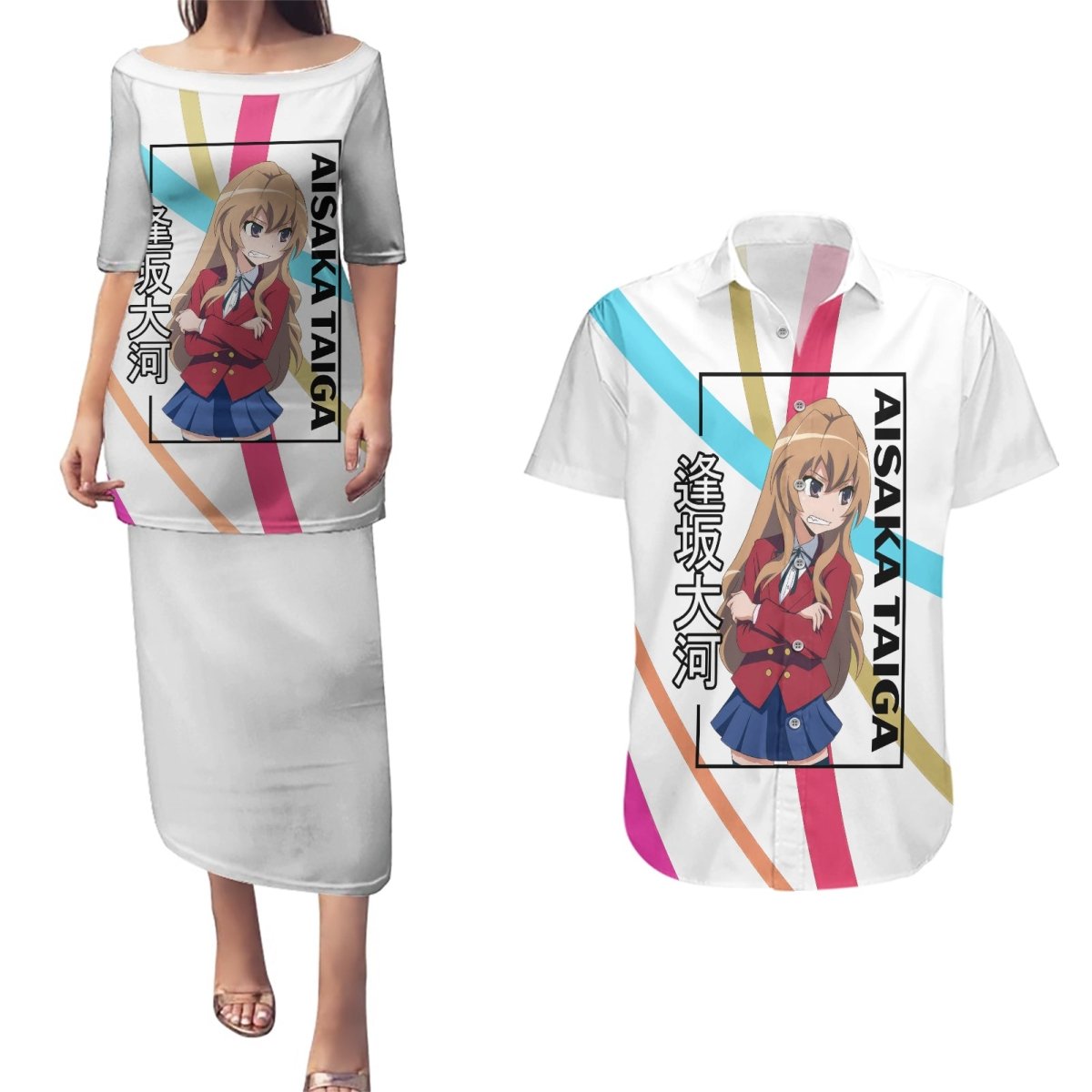 Aisaka Taiga Couples Matching Puletasi and Hawaiian Shirt Toradora Anime Style TS04 - The Mazicc - S - S - White