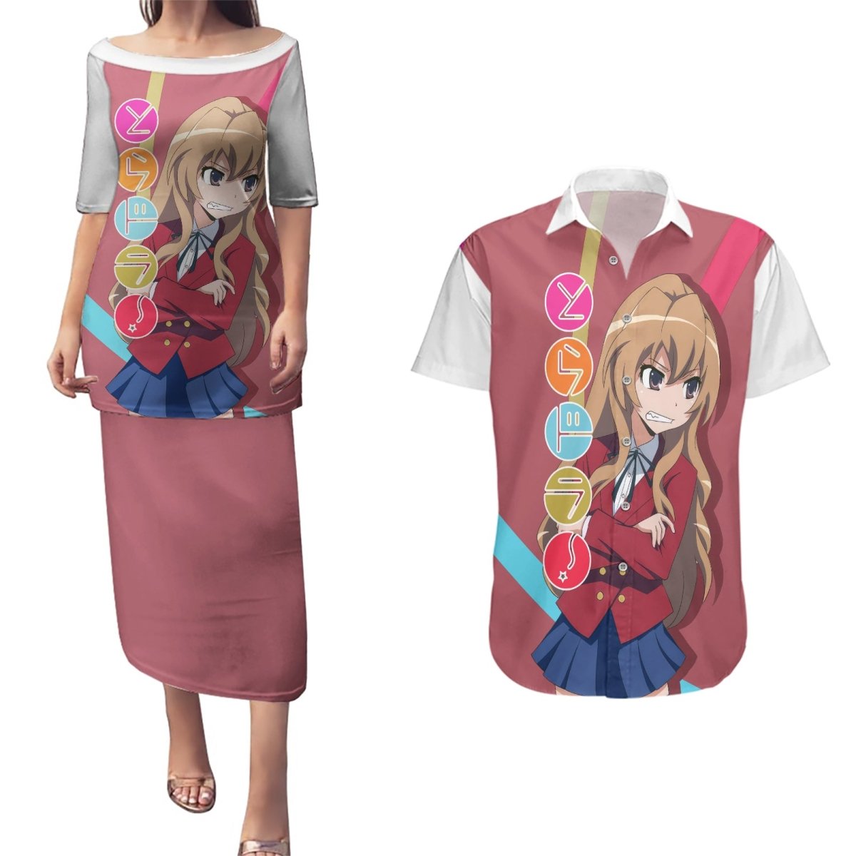 Aisaka Taiga Couples Matching Puletasi and Hawaiian Shirt Toradora TS04 - The Mazicc - S - S - Red/White