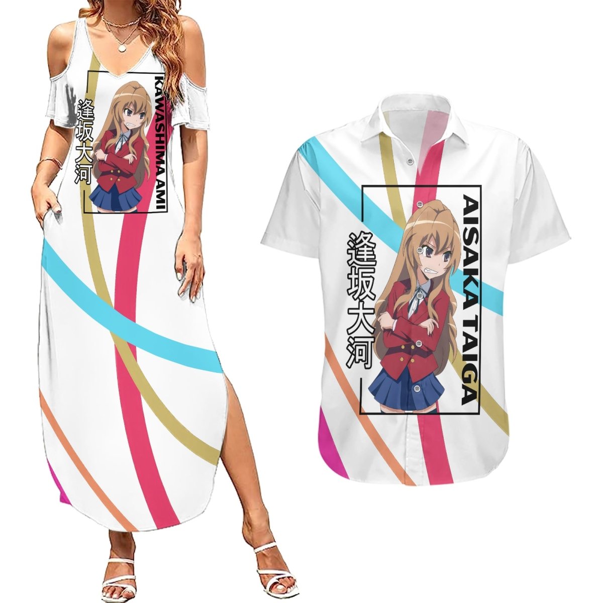 Aisaka Taiga Couples Matching Summer Maxi Dress and Hawaiian Shirt Toradora Anime Style TS04 - The Mazicc - S - S - White