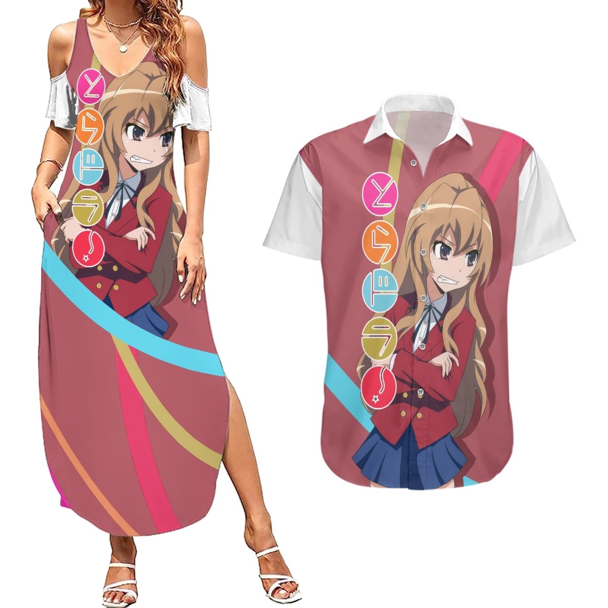 Aisaka Taiga Couples Matching Summer Maxi Dress and Hawaiian Shirt Toradora TS04 - The Mazicc - S - S - Red/White