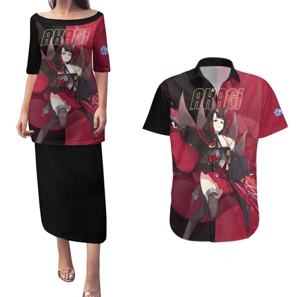 Akagi - Azur Lane Couples Matching Puletasi and Hawaiian Shirt Anime Game Style TS04 - The Mazicc - S - S - Black/Red