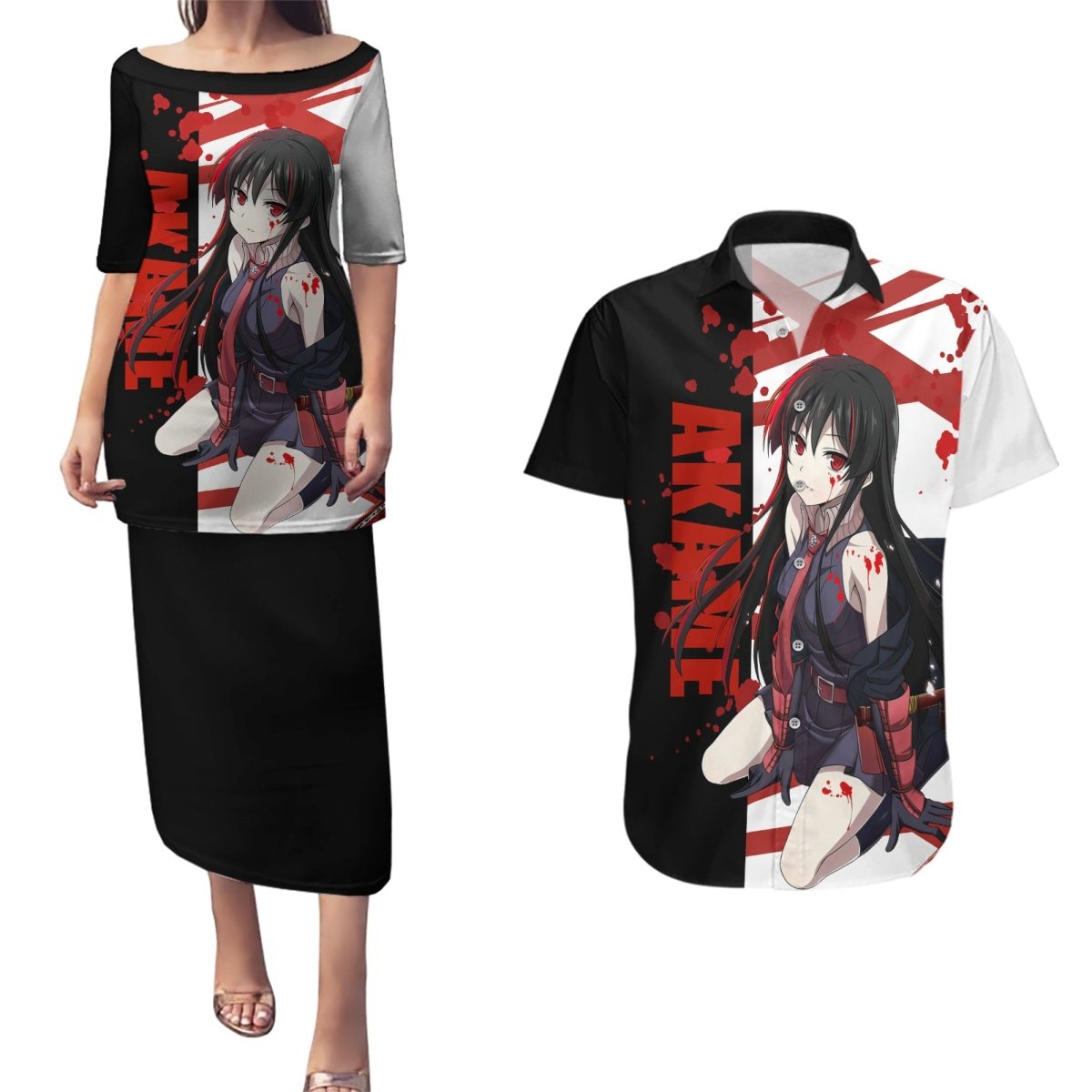 Akame - Akame ga Kill Couples Matching Puletasi and Hawaiian Shirt Anime Mix Grunge Blood Style TS04 - The Mazicc - S - S - Black/White