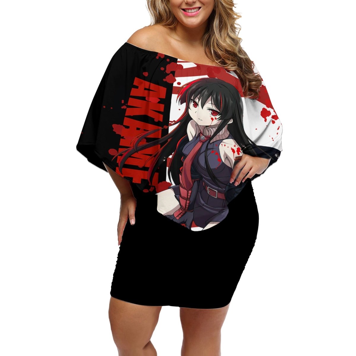 Akame - Akame ga Kill Off Shoulder Short Dress Anime Mix Grunge Blood Style TS04 - The Mazicc - Women - S - Black/White