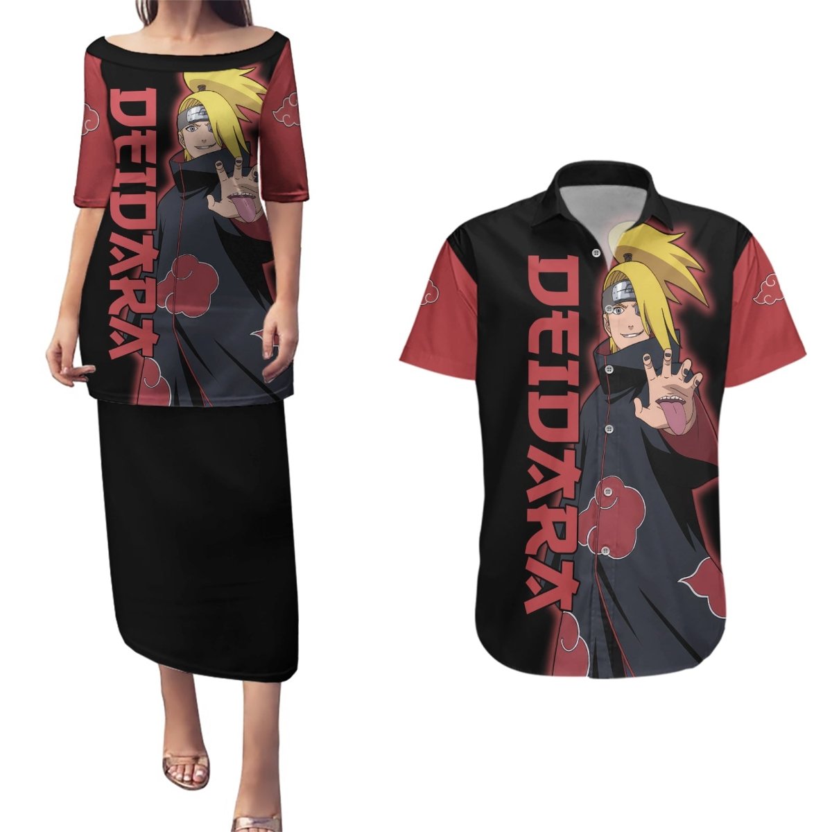 Akatsuki Deidara Couples Matching Puletasi and Hawaiian Shirt Naruto TS04 - The Mazicc - S - S - Black/Red