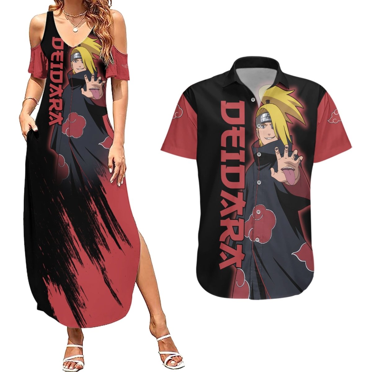 Akatsuki Deidara Couples Matching Summer Maxi Dress and Hawaiian Shirt Naruto TS04 - The Mazicc - S - S - Black/Red