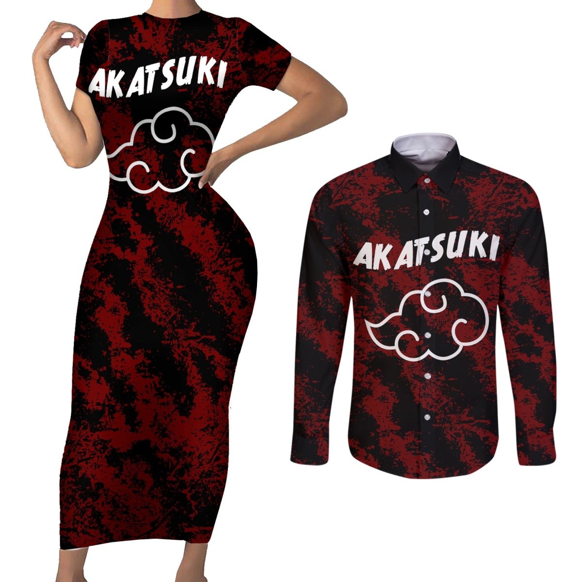 Akatsuki Madara Uchiha Couples Matching Short Sleeve Bodycon Dress and Long Sleeve Button Shirt TS04 - The Mazicc - S - S - Multicolor