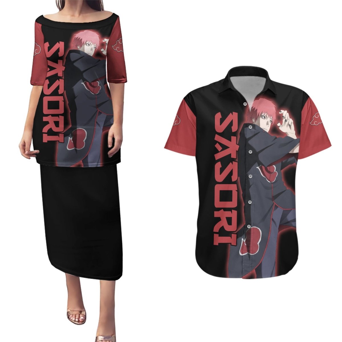 Akatsuki Sasori Couples Matching Puletasi and Hawaiian Shirt Naruto TS04 - The Mazicc - S - S - Black/Red