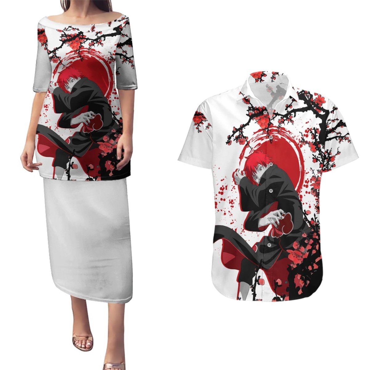 Akatsuki Sasori - Japan Style Anime Couples Matching Puletasi and Hawaiian Shirt TS04 - The Mazicc - S - S - White