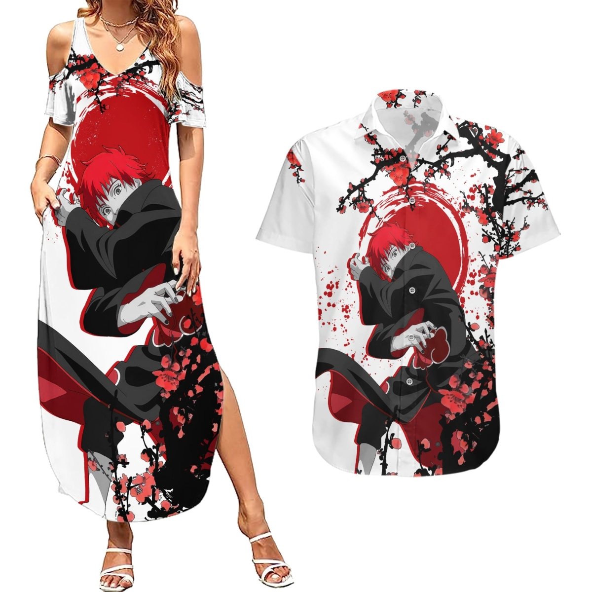 Akatsuki Sasori - Japan Style Anime Couples Matching Summer Maxi Dress and Hawaiian Shirt TS04 - The Mazicc - S - S - White