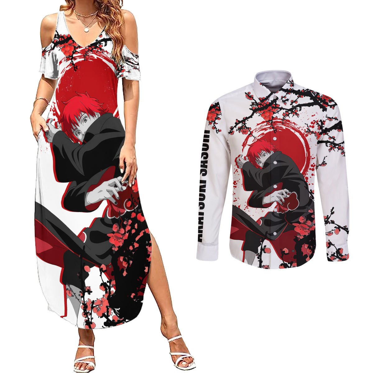 Akatsuki Sasori - Japan Style Anime Couples Matching Summer Maxi Dress and Long Sleeve Button Shirt TS04 - The Mazicc - S - S - White