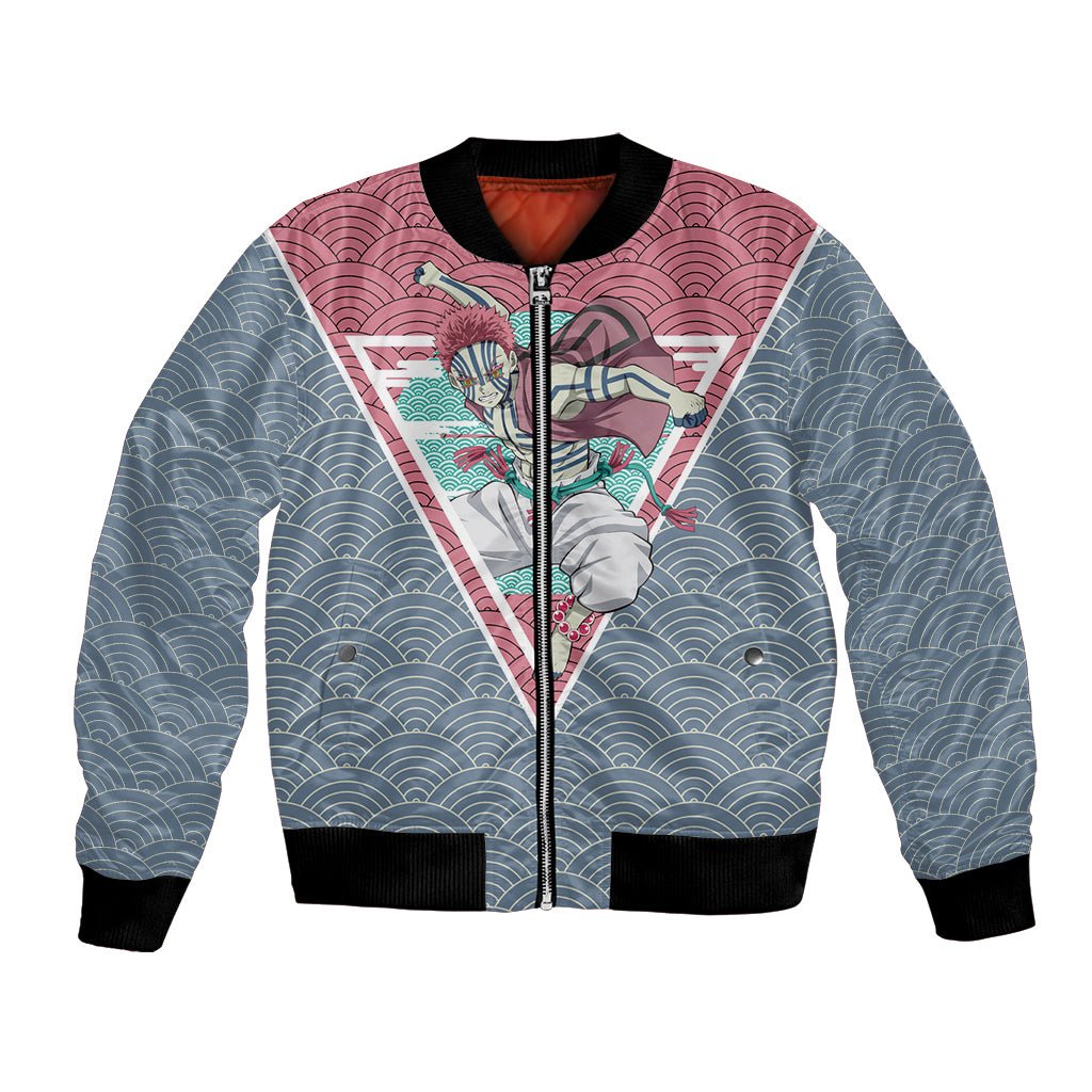 Akaza - Demons Layer Bomber Jacket Anime Mix Japan Pattern Style TS04 - The Mazicc - Unisex - S - Gray/Red