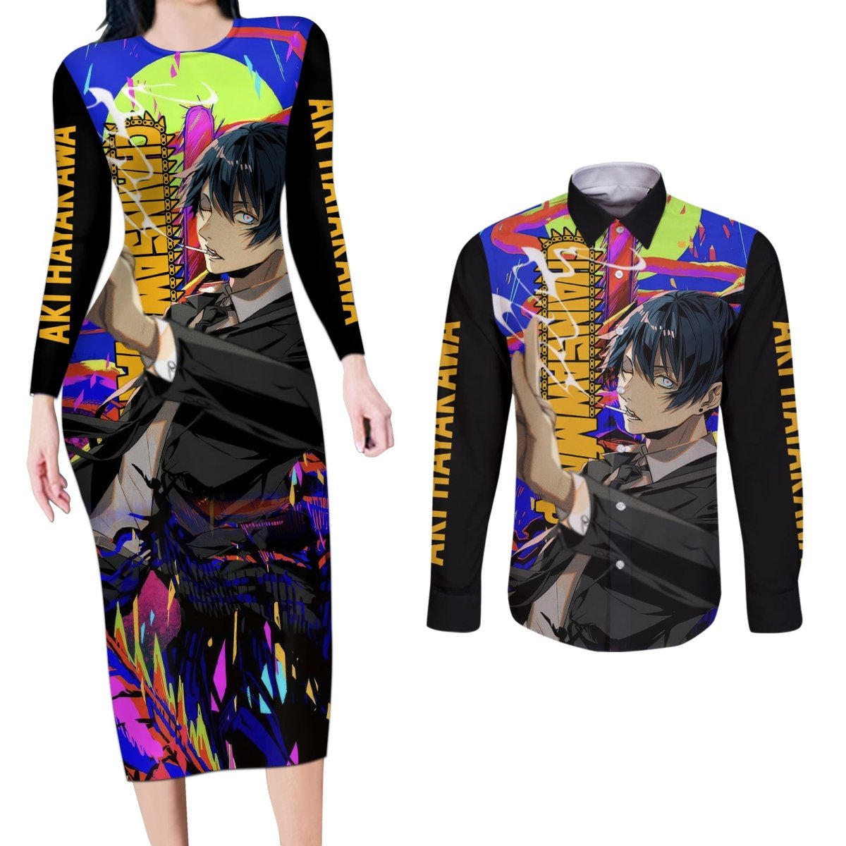 Aki Hayakawa Couples Matching Long Sleeve Bodycon Dress and Long Sleeve Button Shirt Chainsaw Man TS04 - The Mazicc - S - S - Black