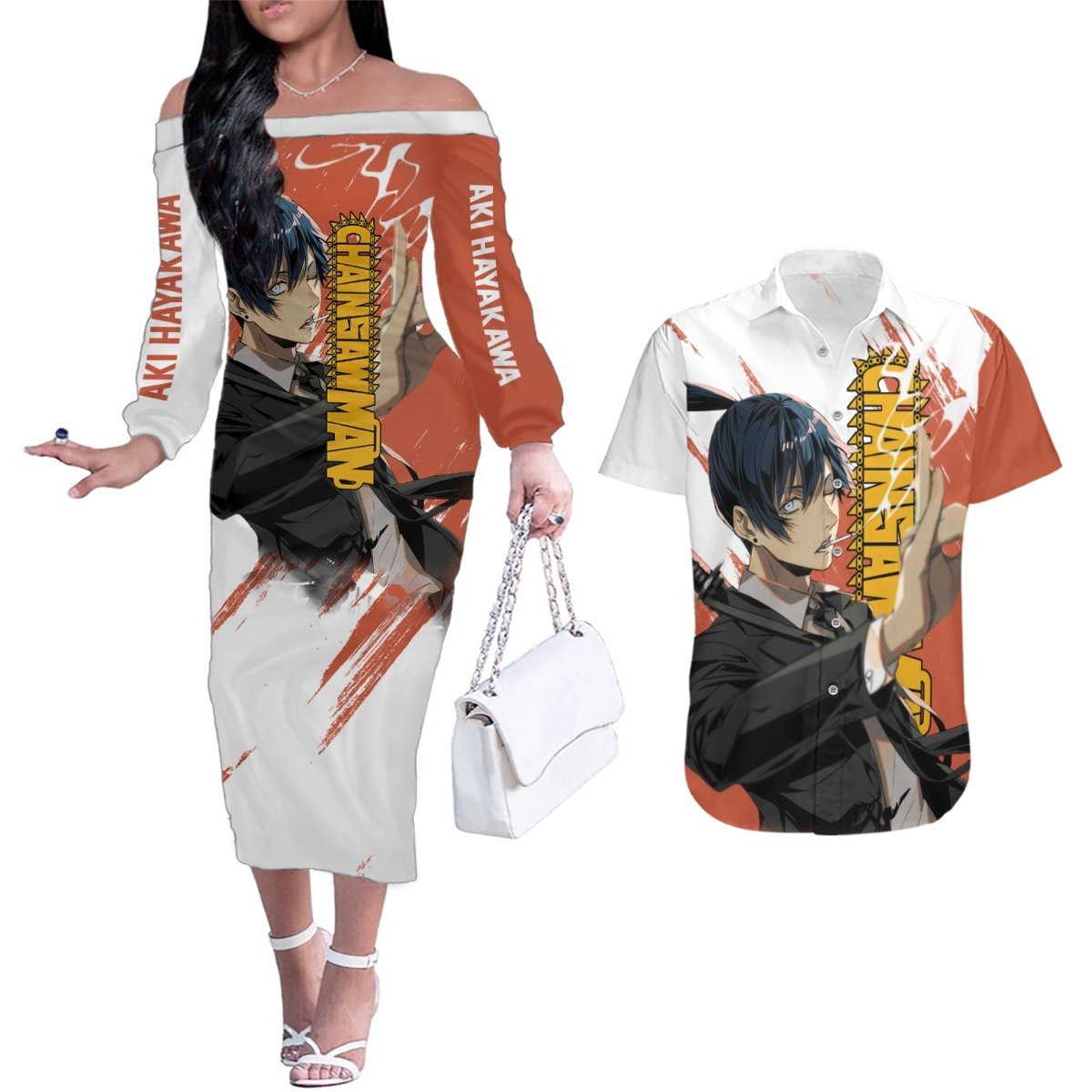 Aki Hayakawa Couples Matching Off The Shoulder Long Sleeve Dress and Hawaiian Shirt Chainsaw Man TS04 - The Mazicc - S - S - Multicolor