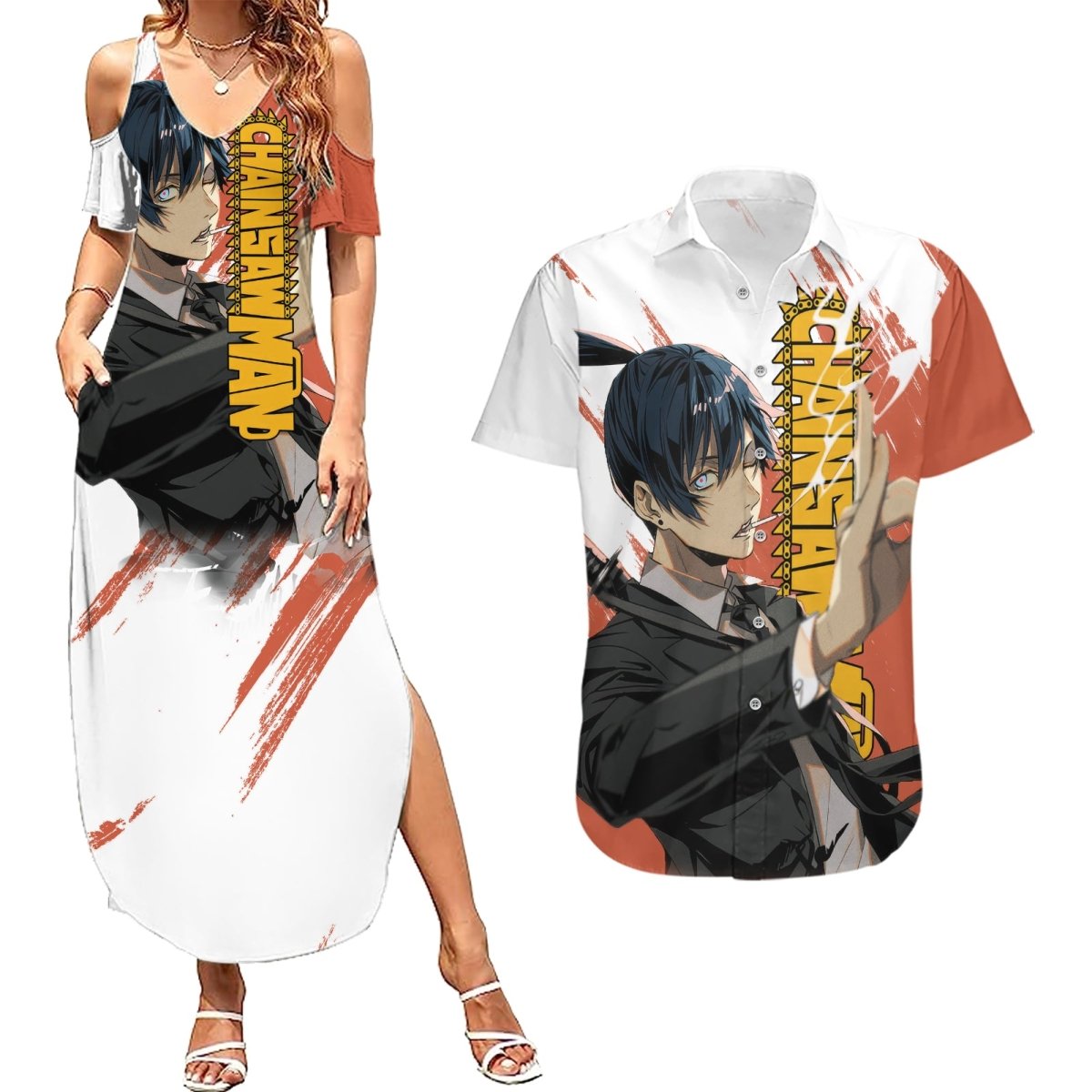 Aki Hayakawa Couples Matching Summer Maxi Dress and Hawaiian Shirt Chainsaw Man TS04 - The Mazicc - S - S - Multicolor