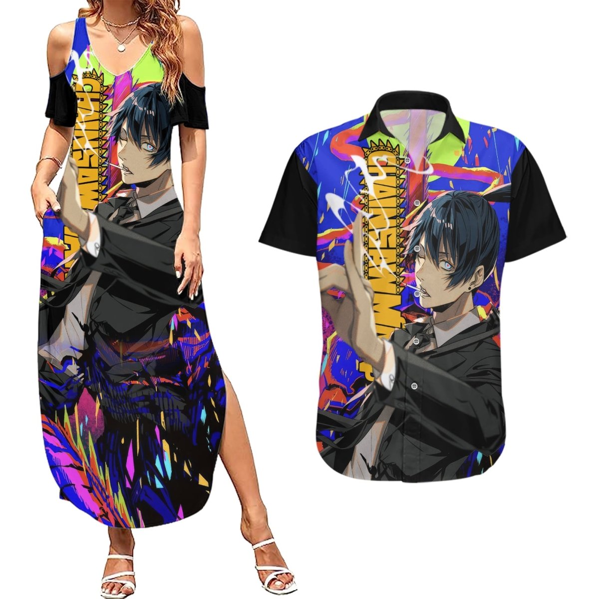 Aki Hayakawa Couples Matching Summer Maxi Dress and Hawaiian Shirt Chainsaw Man TS04 - The Mazicc - S - S - Black