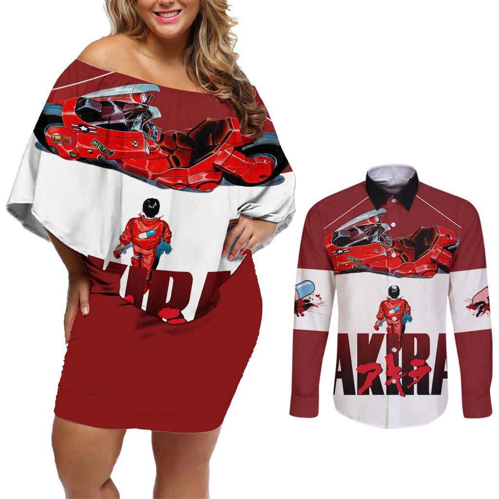 Akira Shotaro Kaneda Couples Matching Off Shoulder Short Dress and Long Sleeve Button Shirt TS04 - The Mazicc - S - S - Multicolor