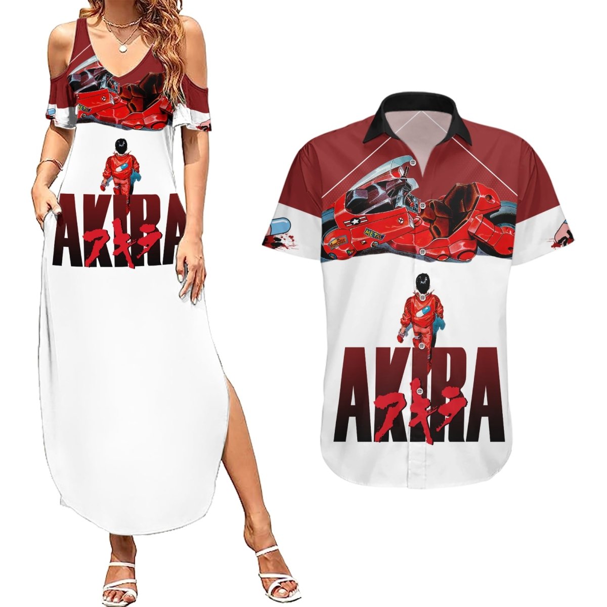 Akira Shotaro Kaneda Couples Matching Summer Maxi Dress and Hawaiian Shirt TS04 - The Mazicc - S - S - Multicolor