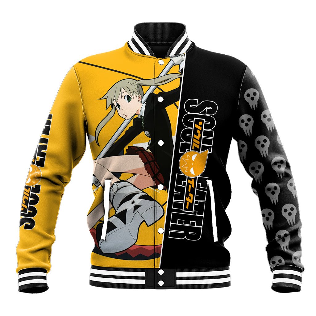 Albarn Maka Soul Eater Baseball Jacket Anime Art Mix With Skull Pattern Style TS04 - The Mazicc - Unisex - S - Black/Yellow