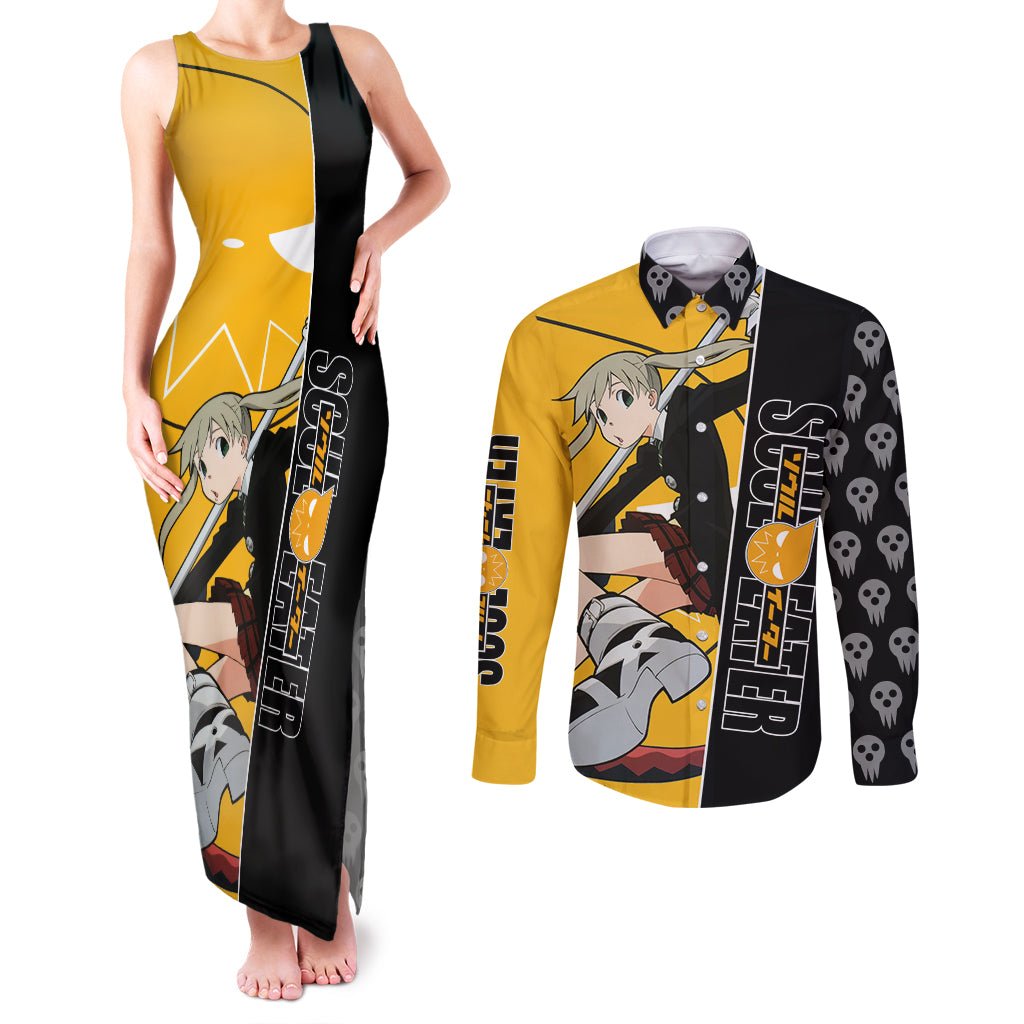 Albarn Maka Soul Eater Couples Matching Tank Maxi Dress and Long Sleeve Button Shirt Anime Art Mix With Skull Pattern Style TS04 - The Mazicc - S - S - Black/Yellow