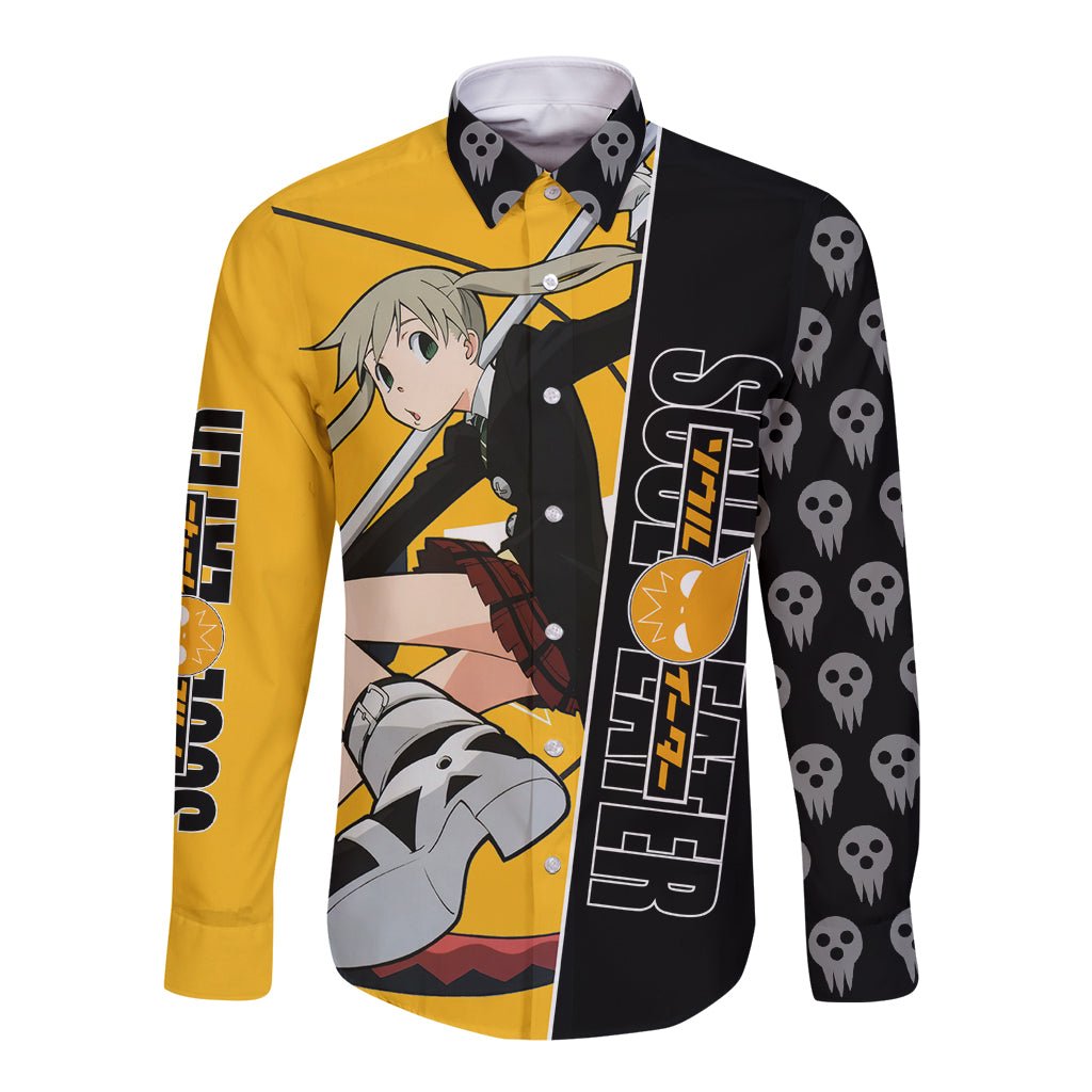 Albarn Maka Soul Eater Long Sleeve Button Shirt Anime Art Mix With Skull Pattern Style TS04 - The Mazicc - Unisex - S - Black/Yellow