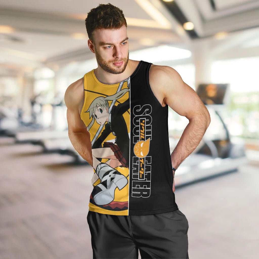 Albarn Maka Soul Eater Men Tank Top Anime Art Mix With Skull Pattern Style TS04 - The Mazicc - XS - Black/Yellow -