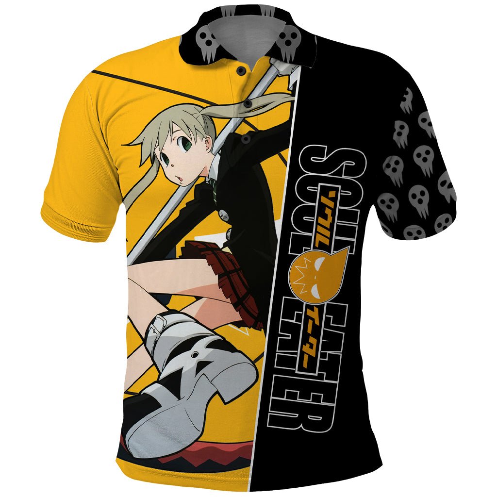 Albarn Maka Soul Eater Polo Shirt Anime Art Mix With Skull Pattern Style TS04 - The Mazicc - Adult - S - Black/Yellow