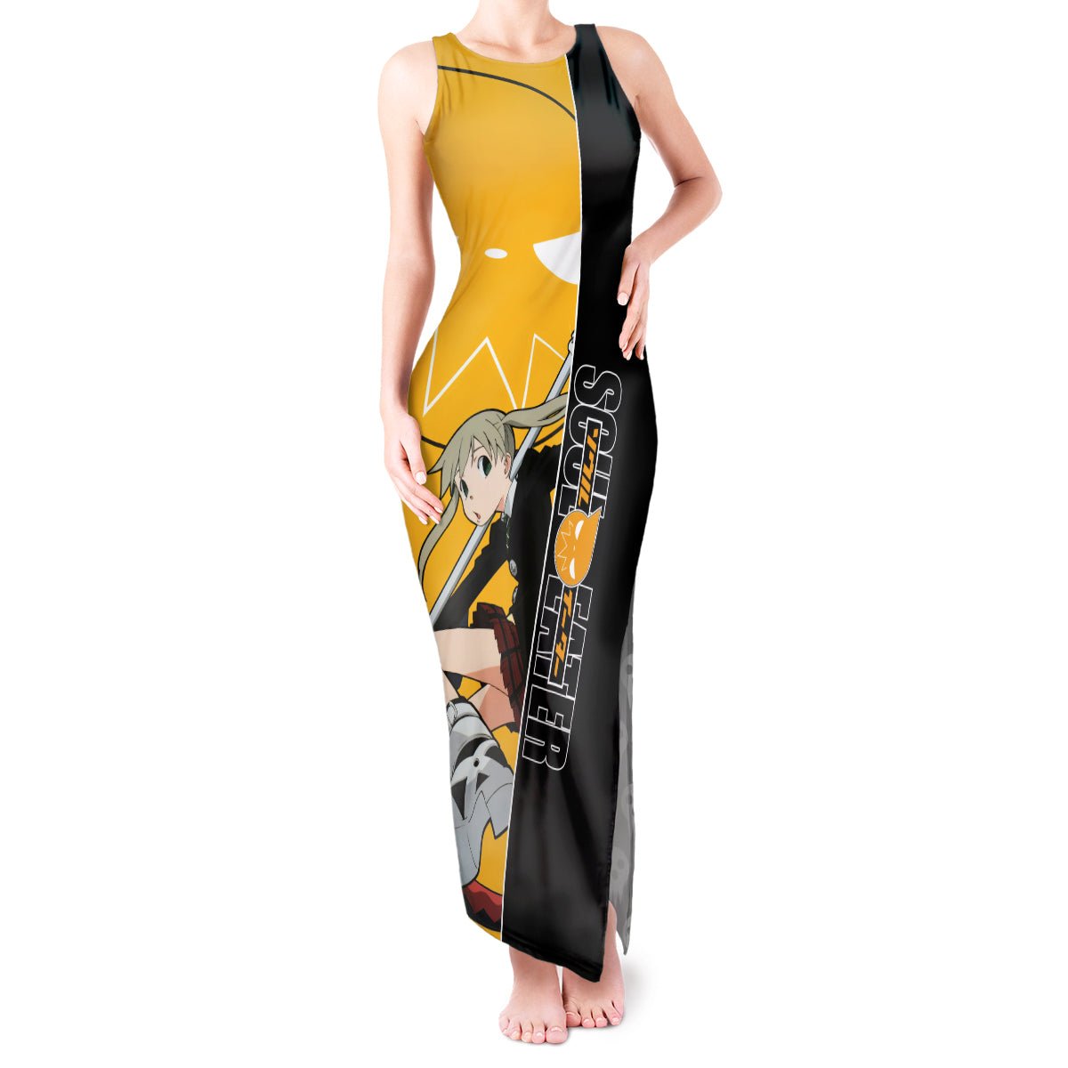 Albarn Maka Soul Eater Tank Maxi Dress Anime Art Mix With Skull Pattern Style TS04 - The Mazicc - Women - S - Black/Yellow