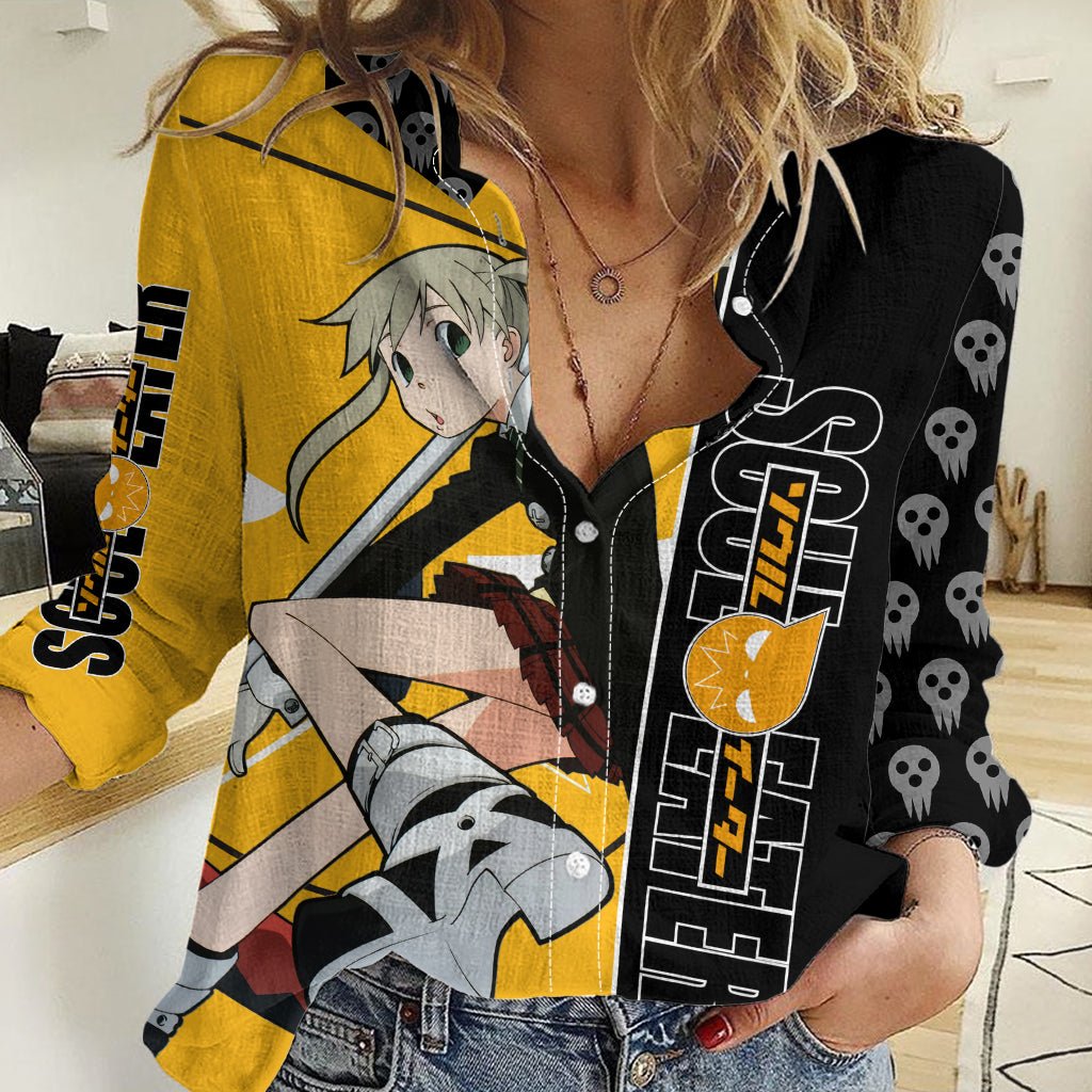 Albarn Maka Soul Eater Women Casual Shirt Anime Art Mix With Skull Pattern Style TS04 - The Mazicc - Female - S - Black/Yellow