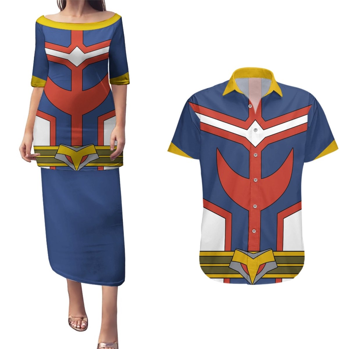 All Might Uniform Couples Matching Puletasi and Hawaiian Shirt My Hero Academia TS04 - The Mazicc - S - S - Multicolor