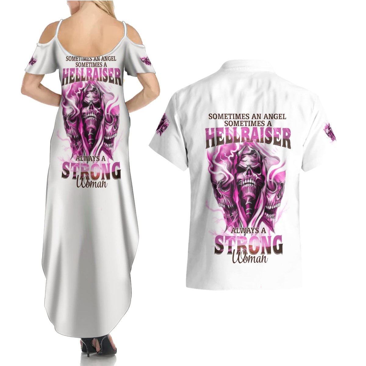 Always A Strong Women Skull Couples Matching Summer Maxi Dress and Hawaiian Shirt TS04 - The Mazicc - S - S - Multicolor