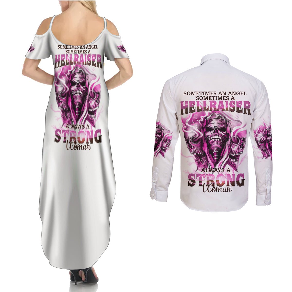 Always A Strong Women Skull Couples Matching Summer Maxi Dress and Long Sleeve Button Shirt TS04 - The Mazicc - S - S - Multicolor