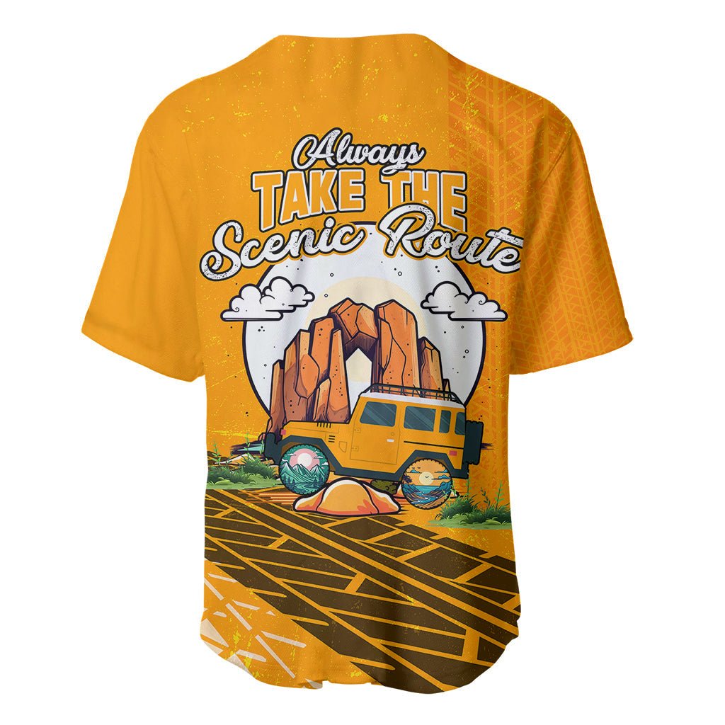 Always Take The Scenic Route Jeep Baseball Jersey TS07 - The Mazicc - S - Orange -