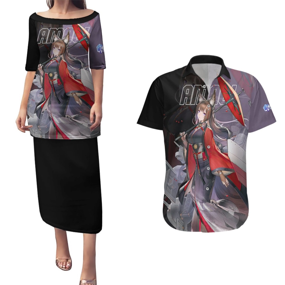 Amagi - Azur Lane Couples Matching Puletasi and Hawaiian Shirt Anime Game Style TS04 - The Mazicc - S - S - Black/Purple