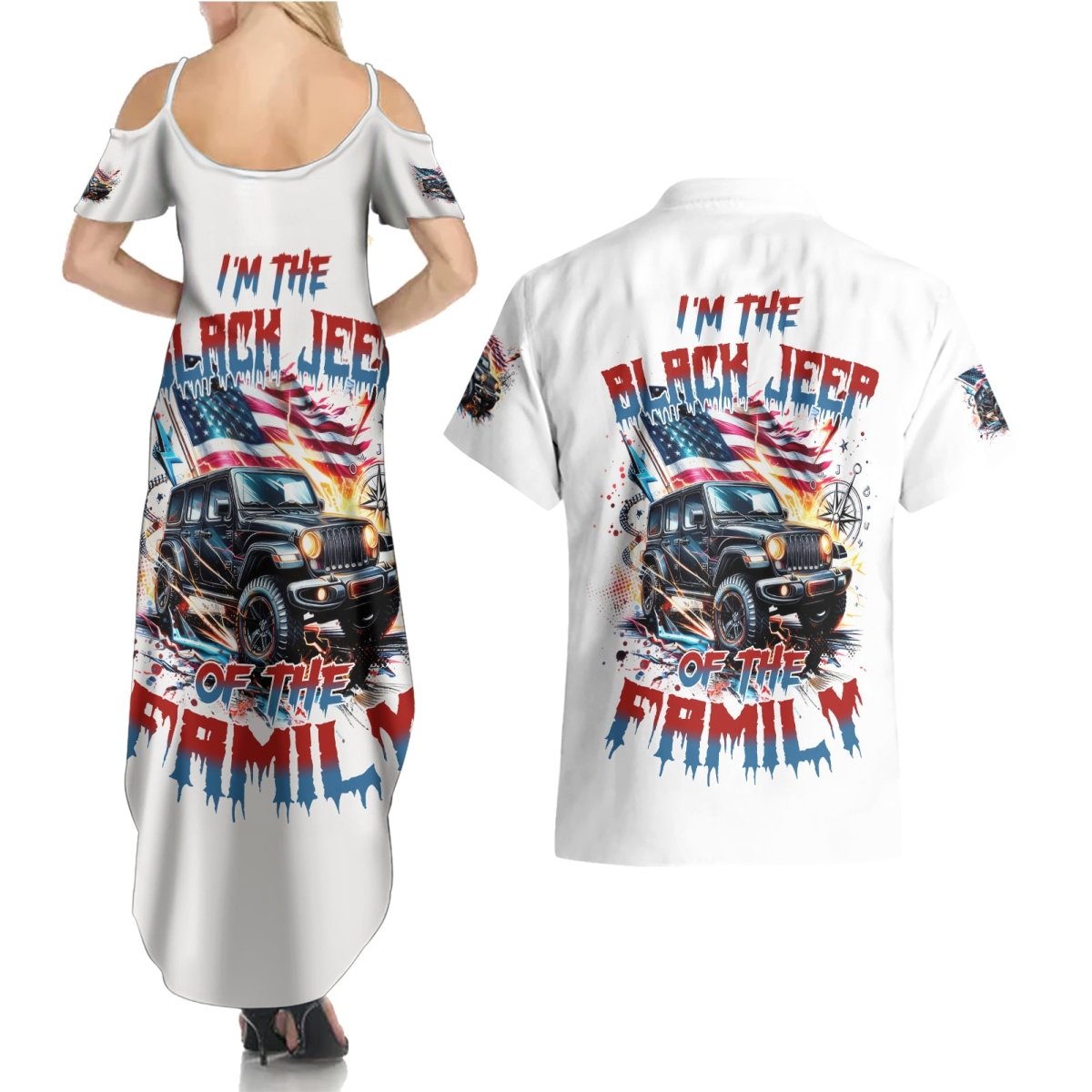 America Jeep Couples Matching Summer Maxi Dress and Hawaiian Shirt I'm The Black Jeep Of The Family DT01 - The Mazicc - S - S - White