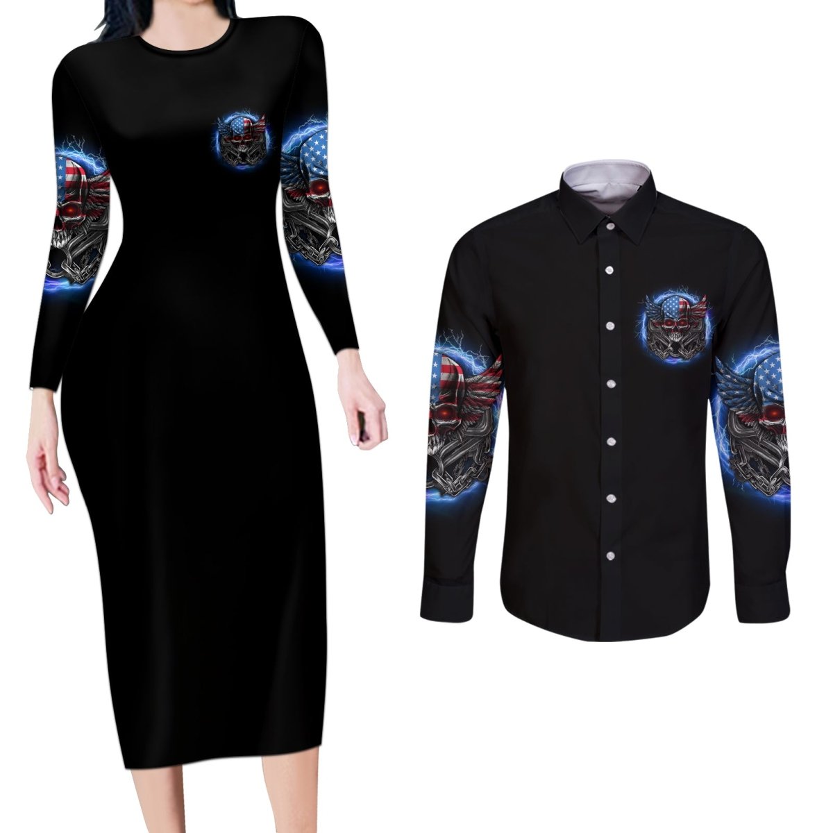 America Live It Love It Or Get The Hell Out Couples Matching Long Sleeve Bodycon Dress and Long Sleeve Button Shirt TS04 - The Mazicc - S - S - Multicolor