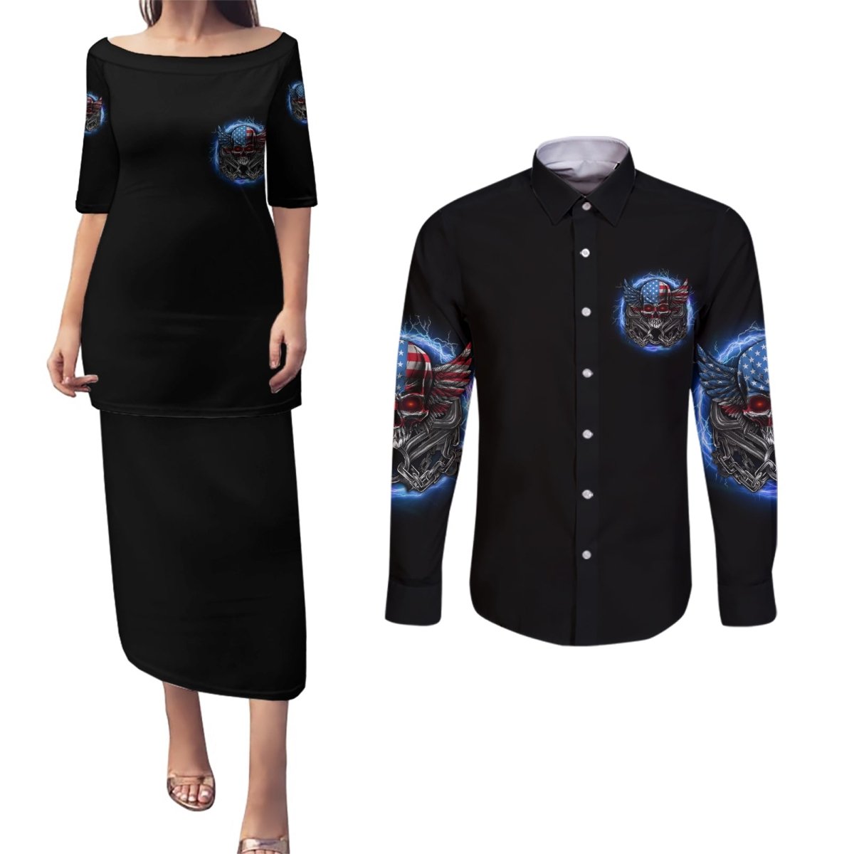 America Live It Love It Or Get The Hell Out Couples Matching Puletasi Dress and Long Sleeve Button Shirt TS04 - The Mazicc - S - S - Multicolor