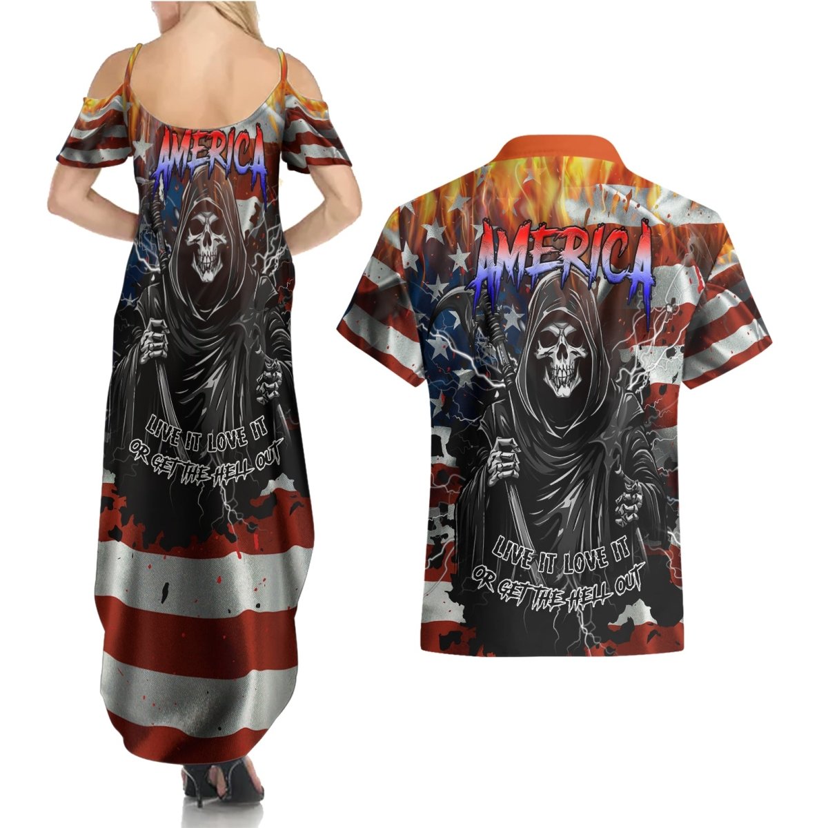 America Live It Love it Or Get the Hell Out Couples Matching Summer Maxi Dress and Hawaiian Shirt TS04 - The Mazicc - S - S - Multicolor