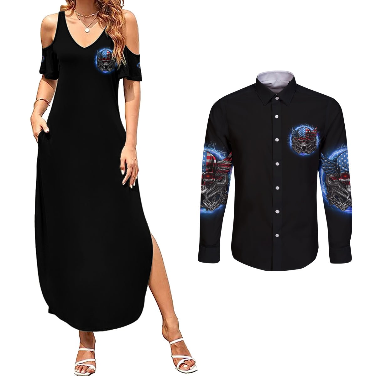 America Live It Love It Or Get The Hell Out Couples Matching Summer Maxi Dress and Long Sleeve Button Shirt TS04 - The Mazicc - S - S - Multicolor