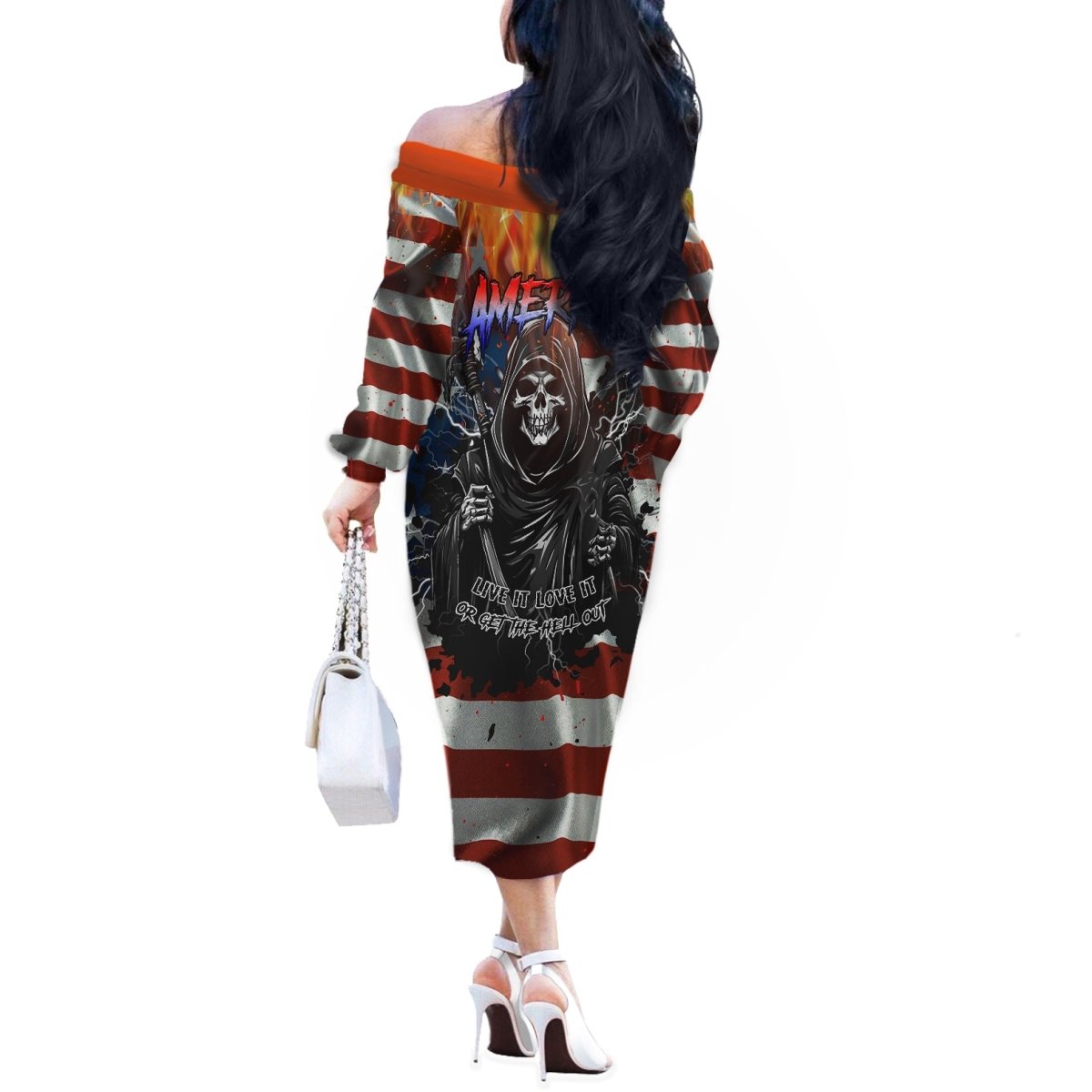 America Live It Love it Or Get the Hell Out Off The Shoulder Long Sleeve Dress TS04 - The Mazicc - Women - S - Multicolor