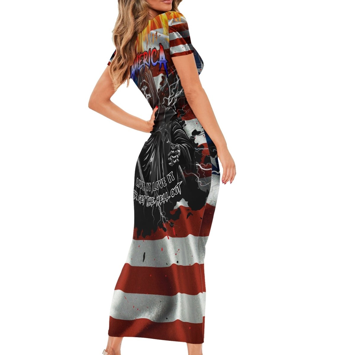 America Live It Love it Or Get the Hell Out Short Sleeve Bodycon Dress TS04 - The Mazicc - Long Dress - S - Multicolor