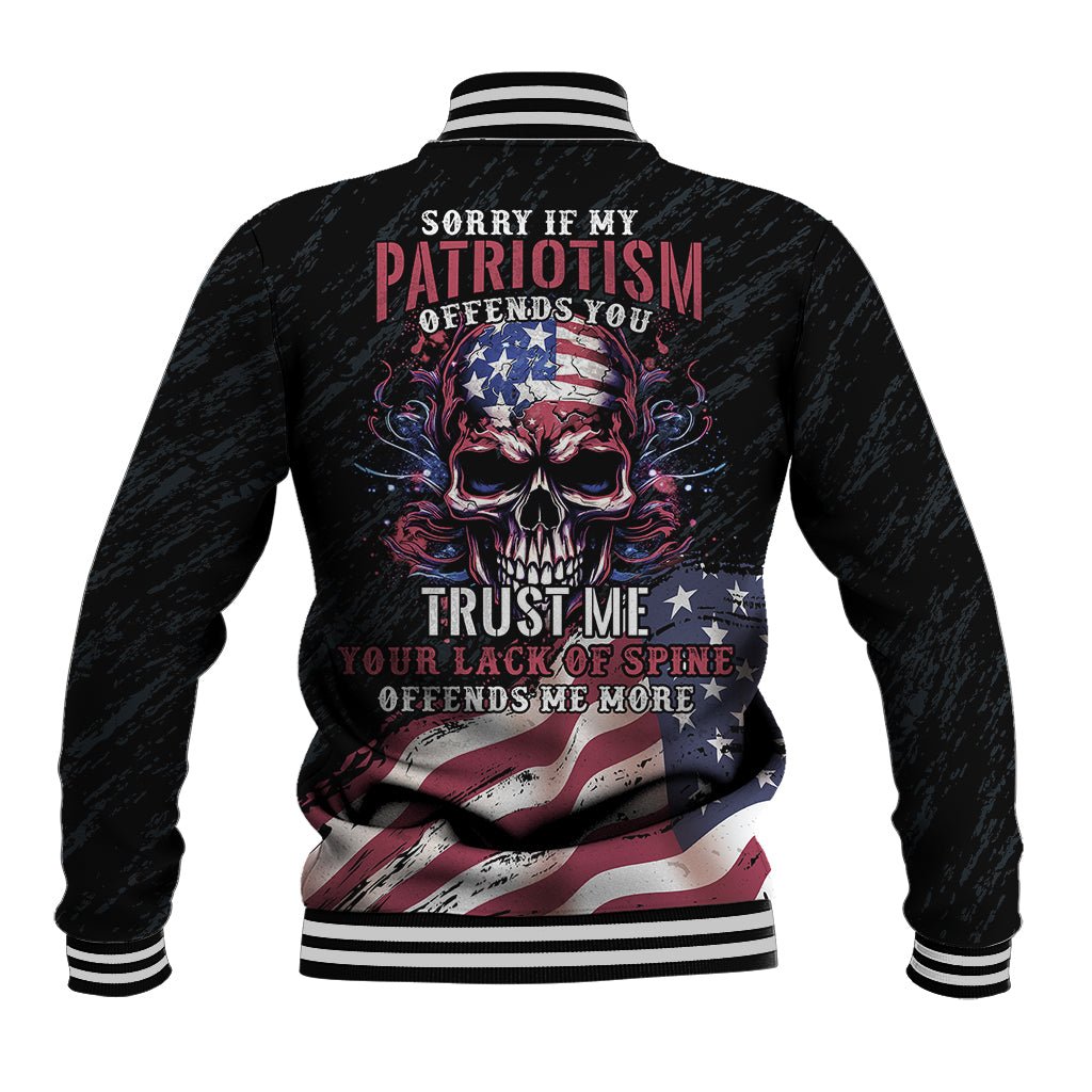 American Flag Skull Baseball Jacket Sorry If My Patriotism Offends You Trust Me TS04 - The Mazicc - Unisex - S - Black Grunge