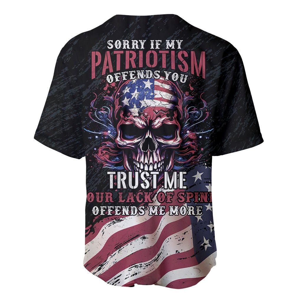 American Flag Skull Baseball Jersey Sorry If My Patriotism Offends You Trust Me TS04 - The Mazicc - S - Black Grunge -