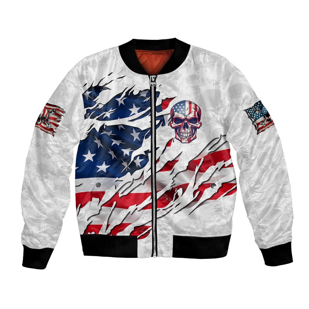 American Flag Skull Bomber Jacket DT02 - The Mazicc - Unisex - S - White