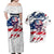 American Flag Skull Couples Matching Off Shoulder Maxi Dress and Hawaiian Shirt DT02 - The Mazicc - S - S - White