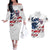 American Flag Skull Couples Matching Off The Shoulder Long Sleeve Dress and Hawaiian Shirt DT02 - The Mazicc - S - S - White