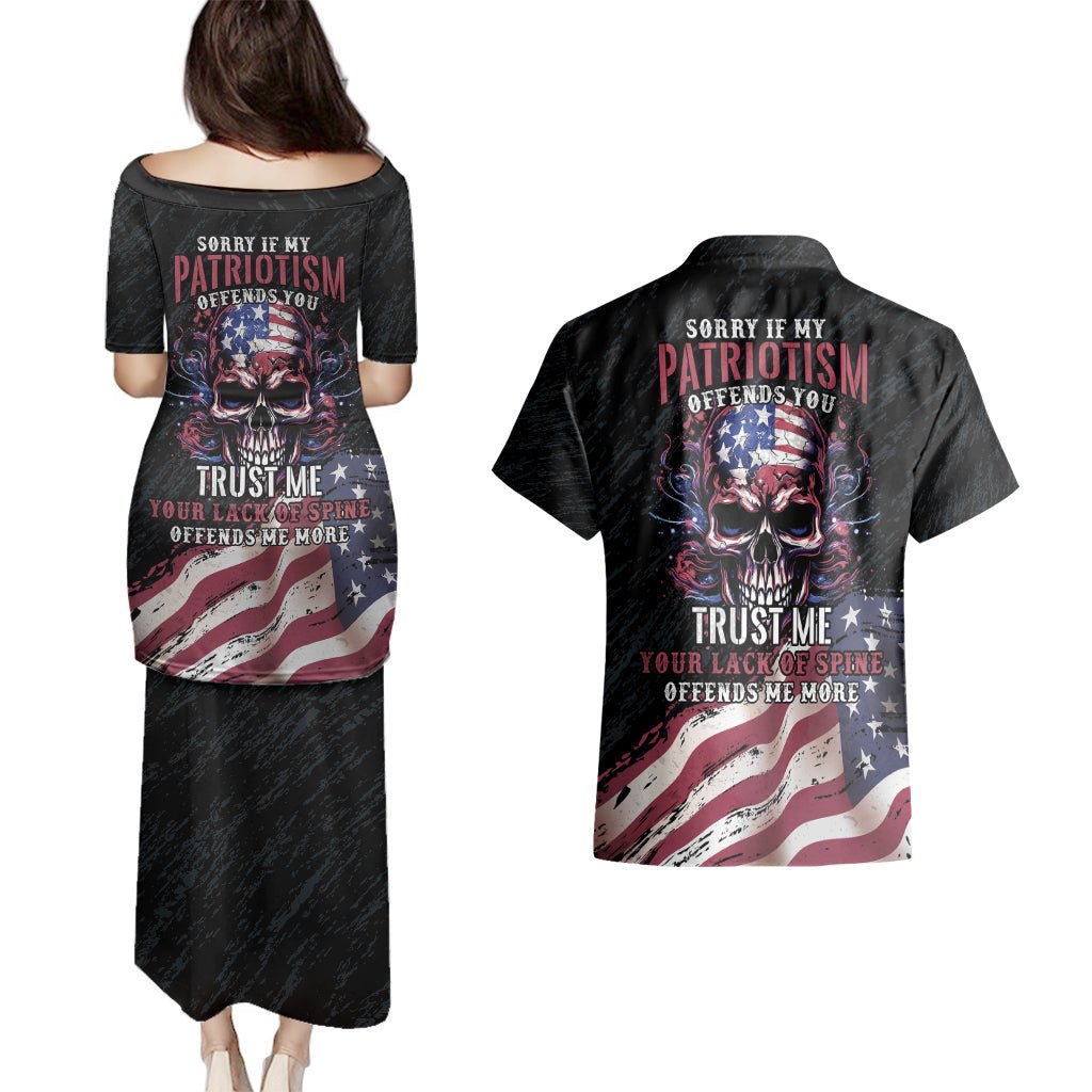 American Flag Skull Couples Matching Puletasi Dress and Hawaiian Shirt Sorry If My Patriotism Offends You Trust Me TS04 - The Mazicc - S - S - Black Grunge