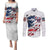 American Flag Skull Couples Matching Puletasi Dress and Long Sleeve Button Shirt DT02 - The Mazicc - S - S - White