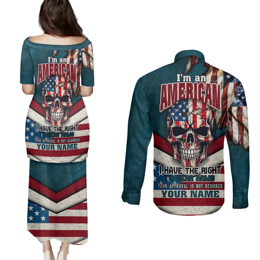 American Flag Skull Couples Matching Puletasi Dress and Long Sleeve Button Shirts I'm an American I Have The Right To Bear Arms Your Approval Is Not Required TS04 - The Mazicc - S - S - Dark Cyan