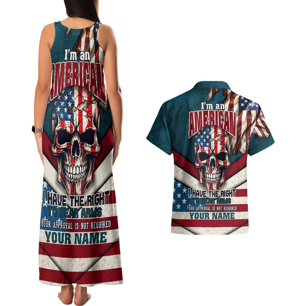 American Flag Skull Couples Matching Tank Maxi Dress and Hawaiian Shirt I'm an American I Have The Right To Bear Arms Your Approval Is Not Required TS04 - The Mazicc - S - S - Dark Cyan